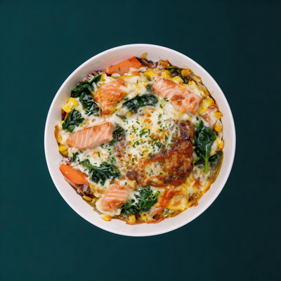 Salmon & Spinach Baked Rice