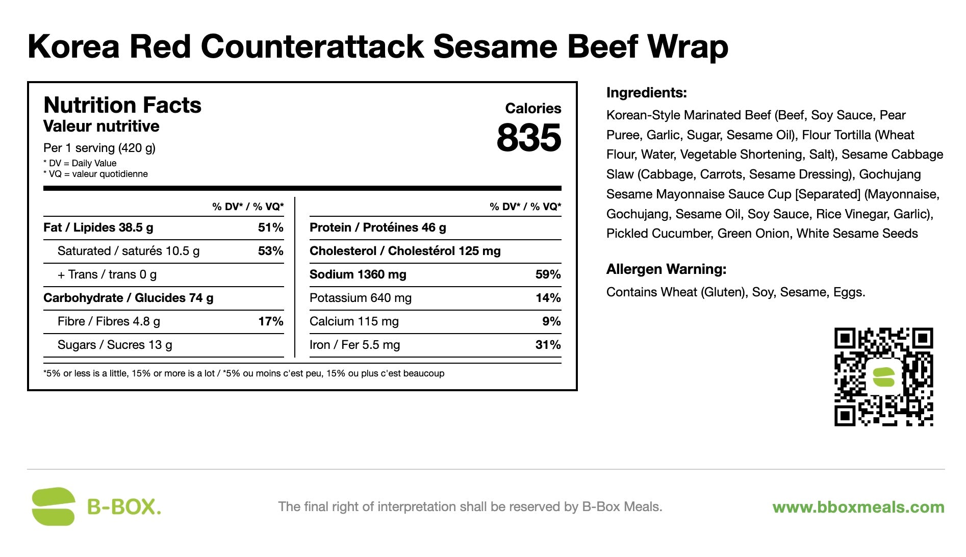 Korea Red Counterattack Sesame Beef Wrap