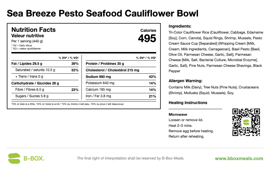 Sea Breeze Pesto Seafood Cauliflower Bowl