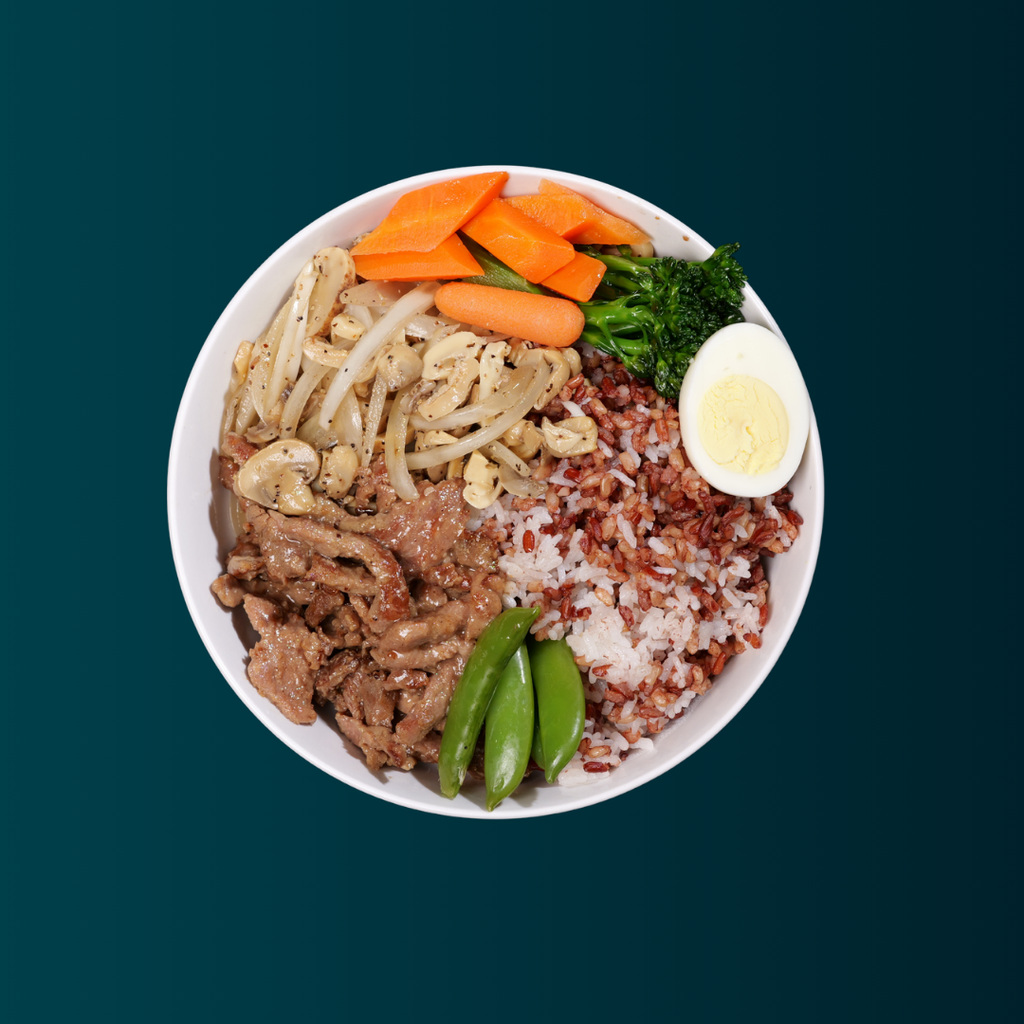Black Pepper Beef Mushroom Rice Bowl