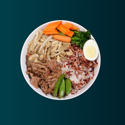 Black Pepper Beef Mushroom Rice Bowl