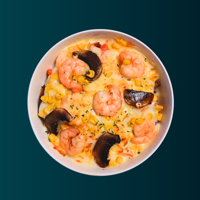 Creamy Corn Prawn Bake Rice