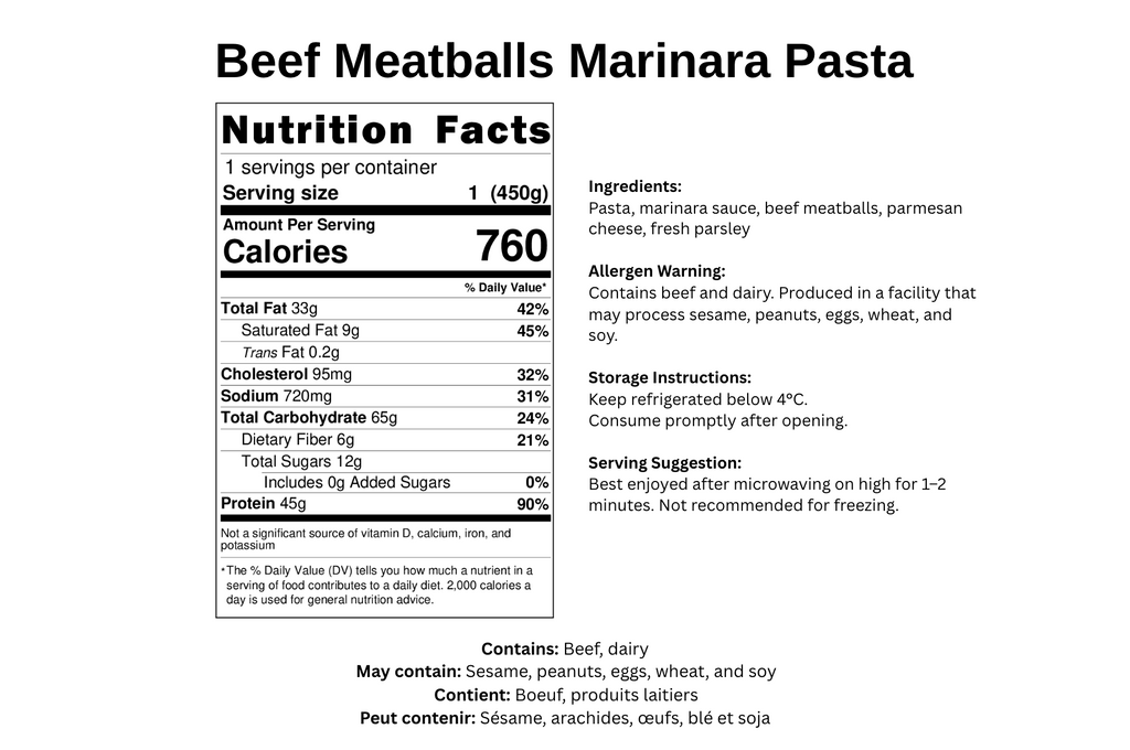 Beef Meatballs Marinara Pasta - B-BOX.