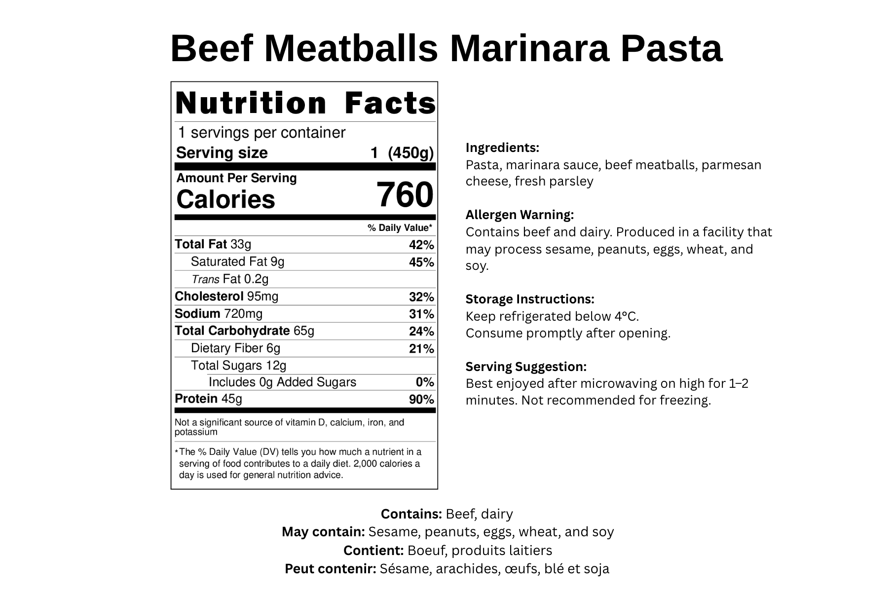Beef Meatballs Marinara Pasta - B-BOX.