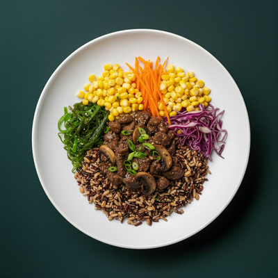 Black Pepper Beef Mushroom Rice Bowl