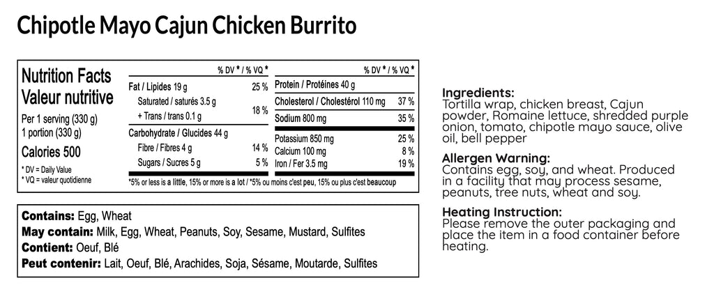 Chipotle Mayo Cajun Chicken Burrito with Caesar Salad - B-BOX.