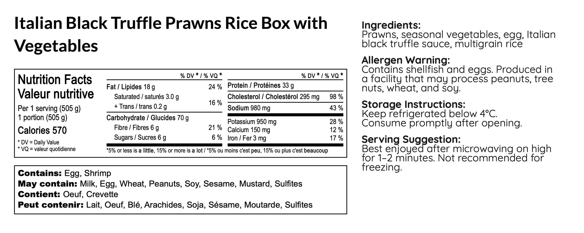 Italian Black Truffle Prawns Rice Box with Vegetable - B-BOX.