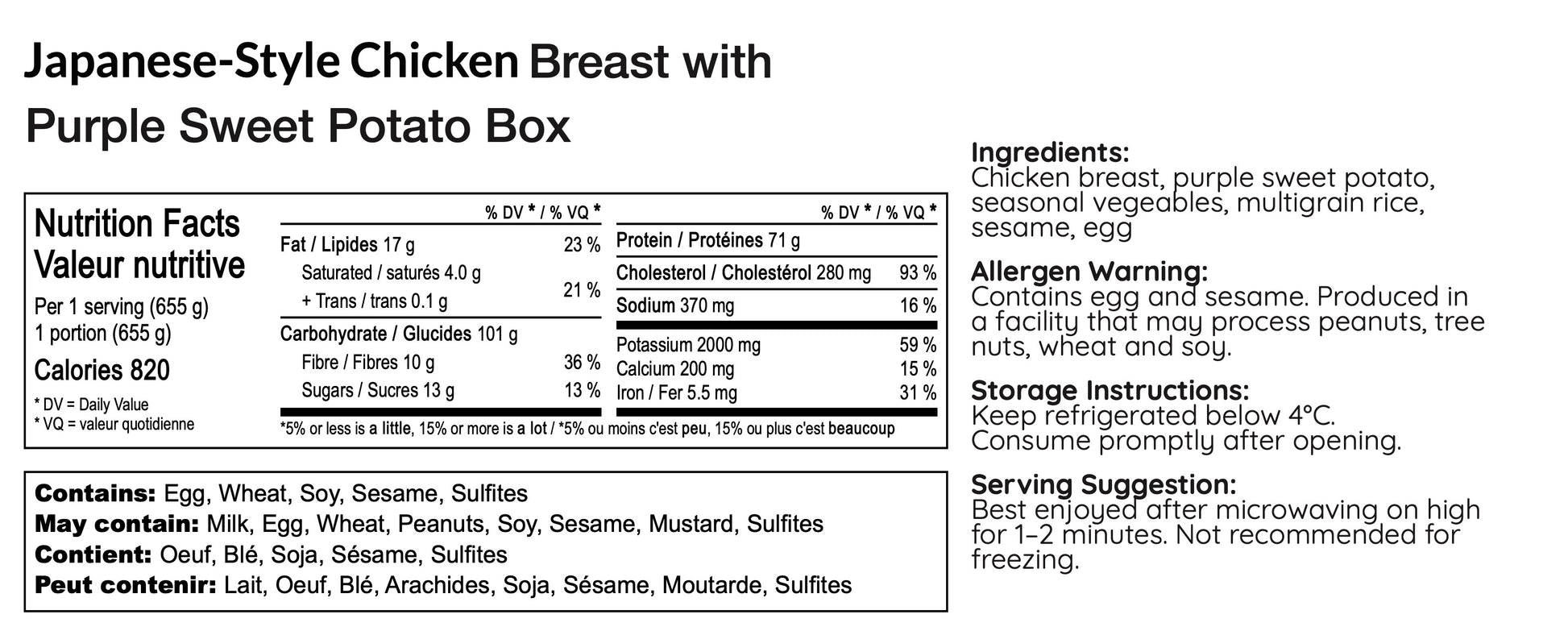 Japanese-Style Chicken Breast with Purple Sweet Potato Box - B-BOX.