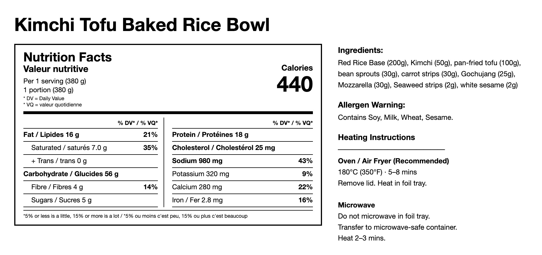 Kimchi Tofu Baked Rice Bowl (Vegetarian)