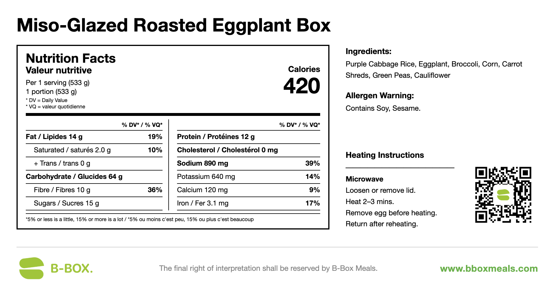 Miso-Glazed Roasted Eggplant Box (Vegetarian)
