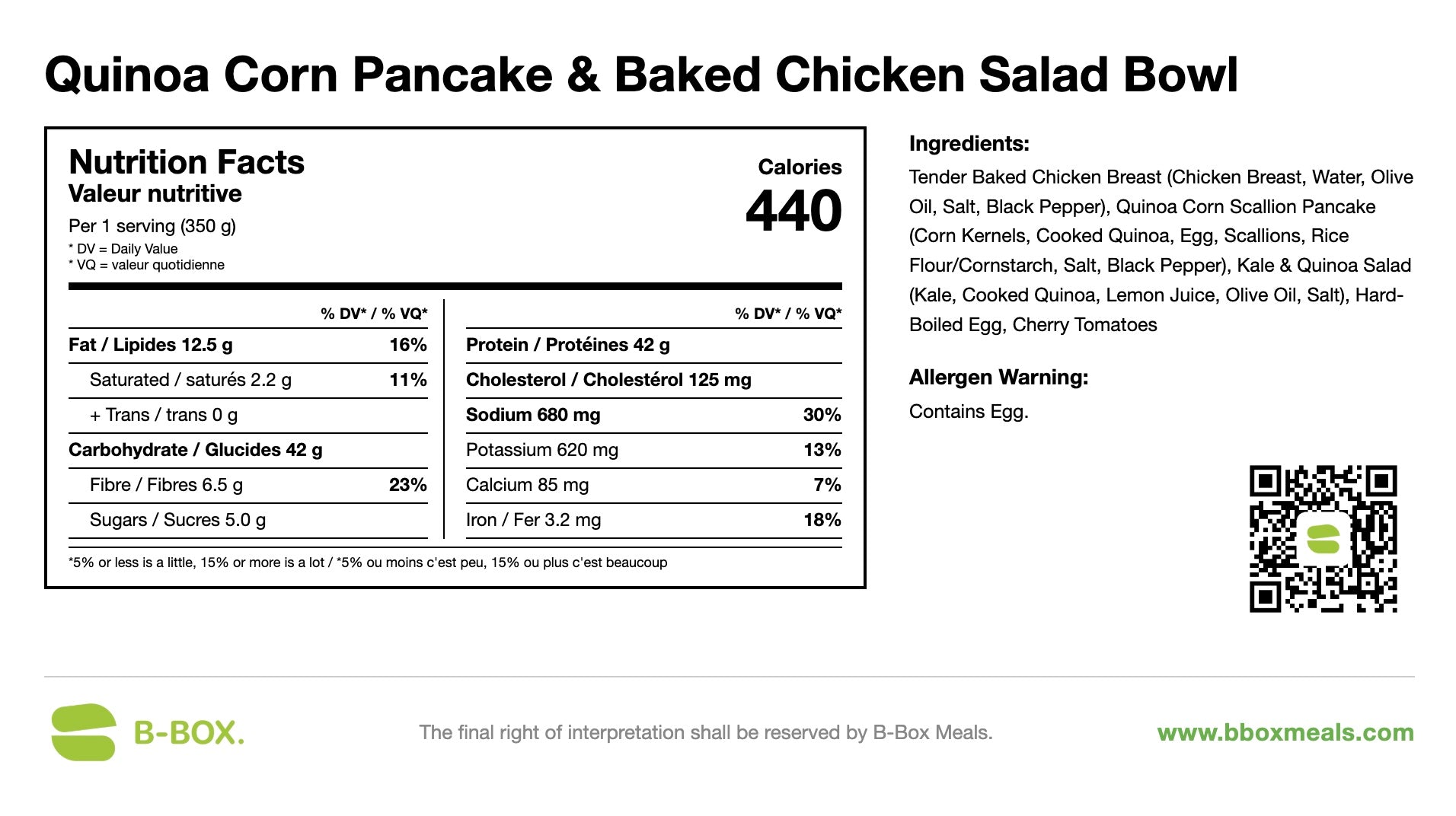 Quinoa Corn Pancake & Baked Chicken Salad Bowl