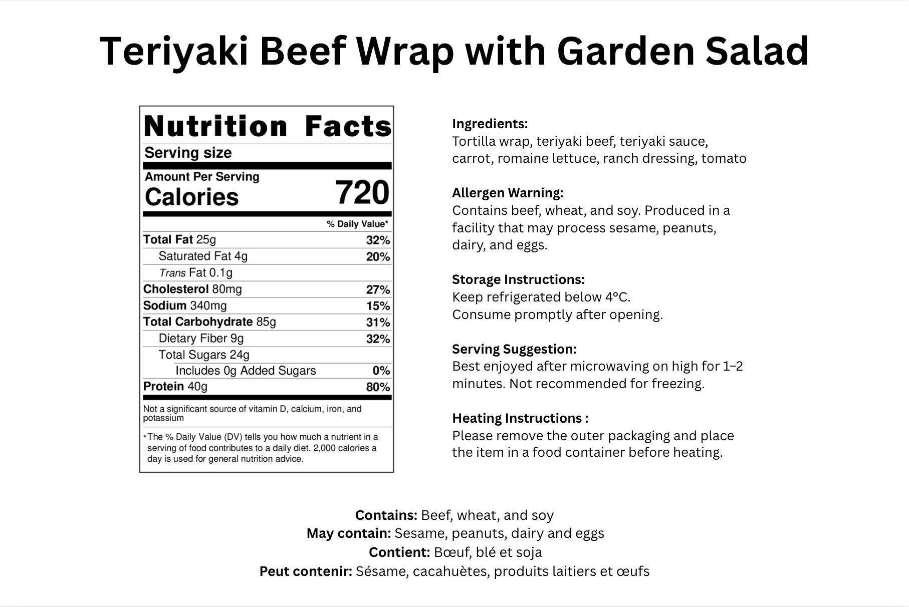 Teriyaki Beef Wrap & Garden Salad - B-BOX.