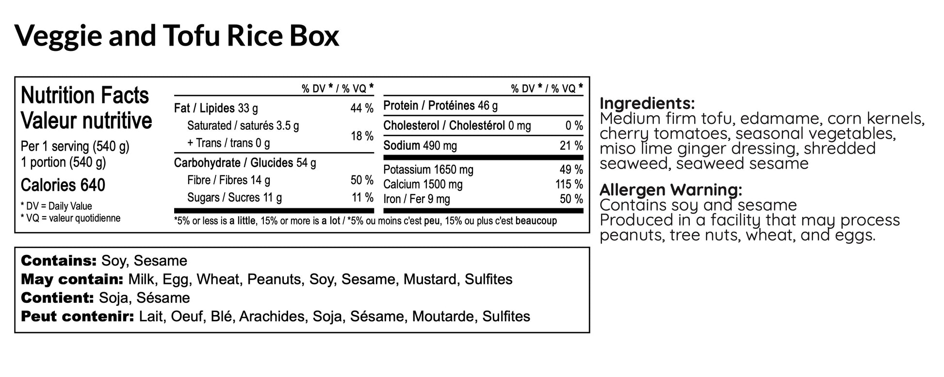 Veggie & Tofu Rice Box - B-BOX.