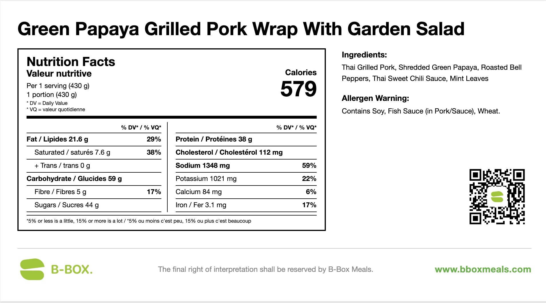 Green Papaya Grilled Pork Wrap With Garden Salad