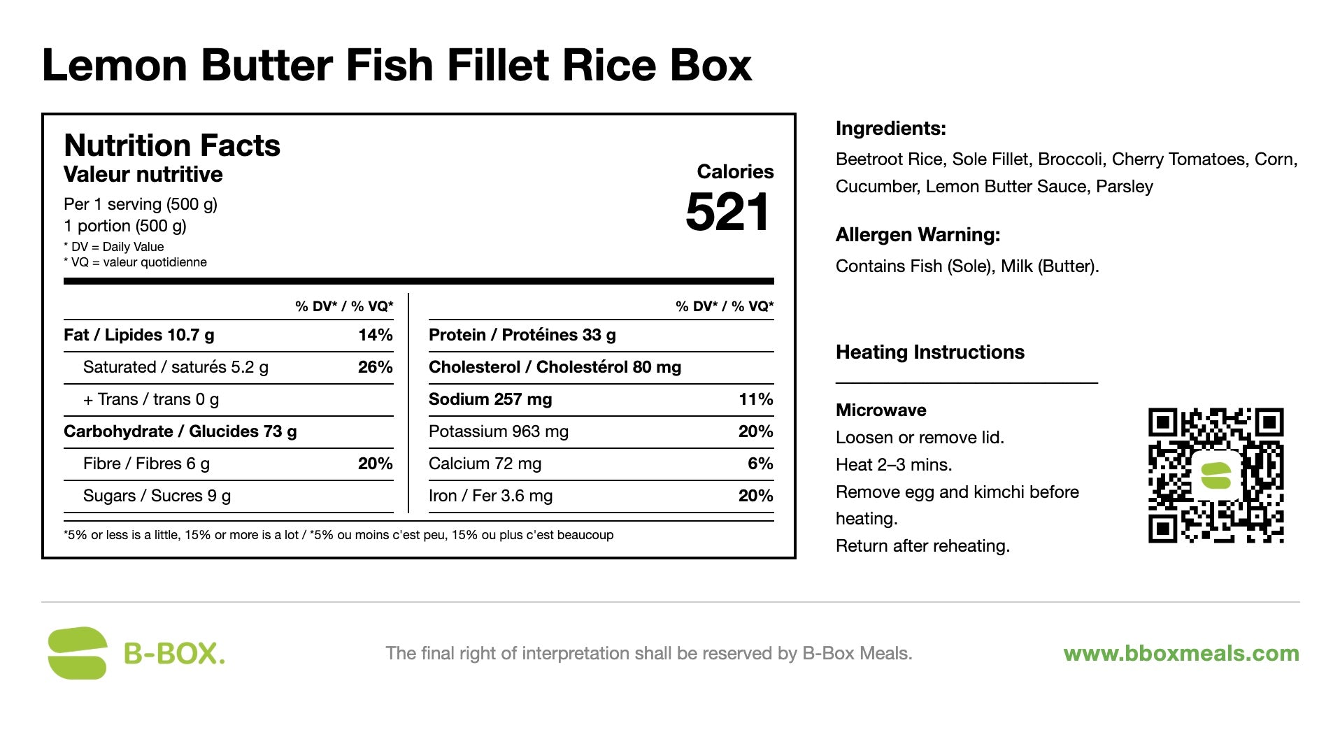 Lemon Butter Fish Fillet Rice Box
