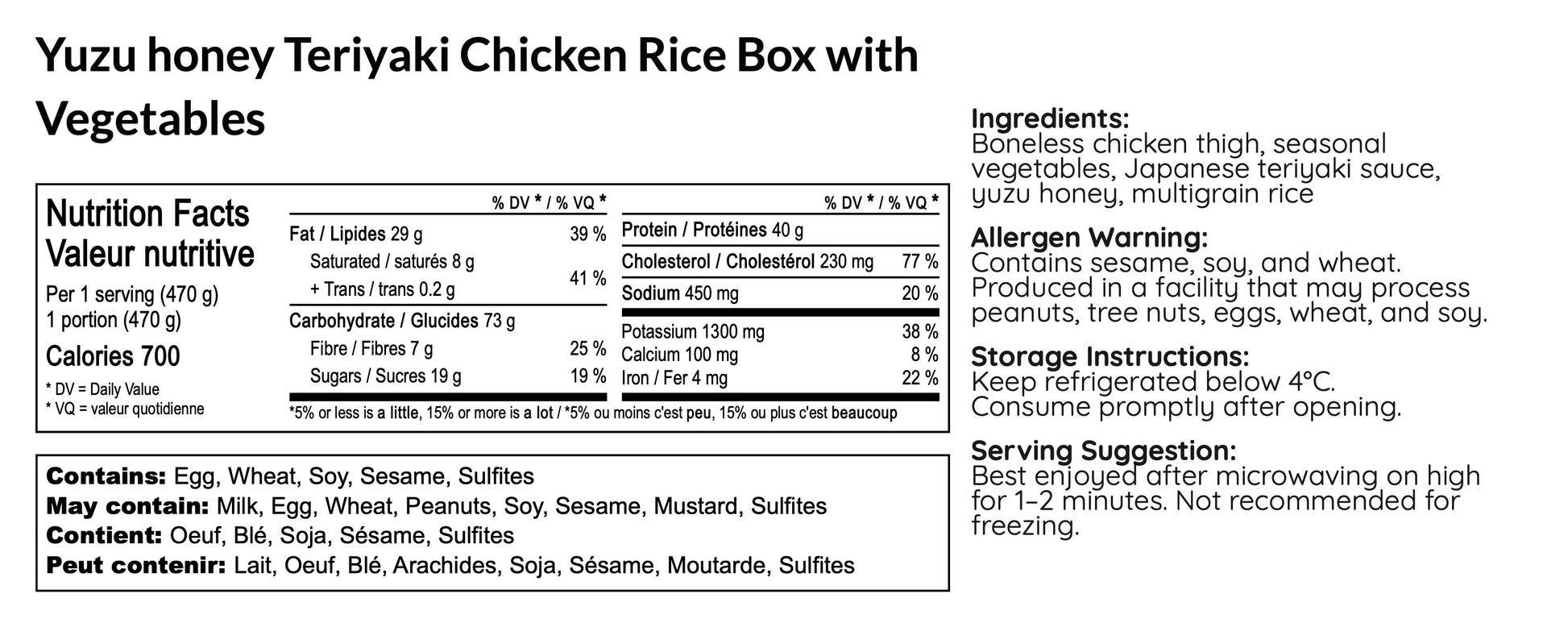 Yuzu Honey Teriyaki Chicken Rice Box with Vegetables - B-BOX.