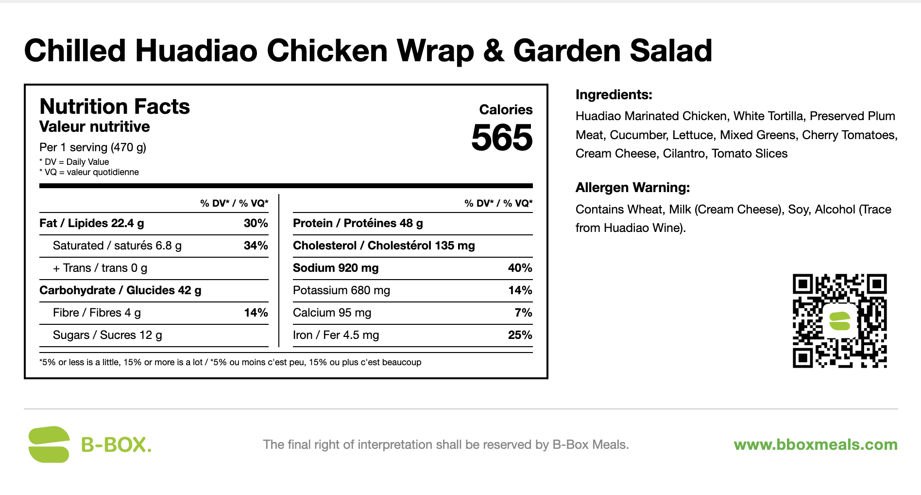 Chilled Huadiao Chicken Wrap with Salad
