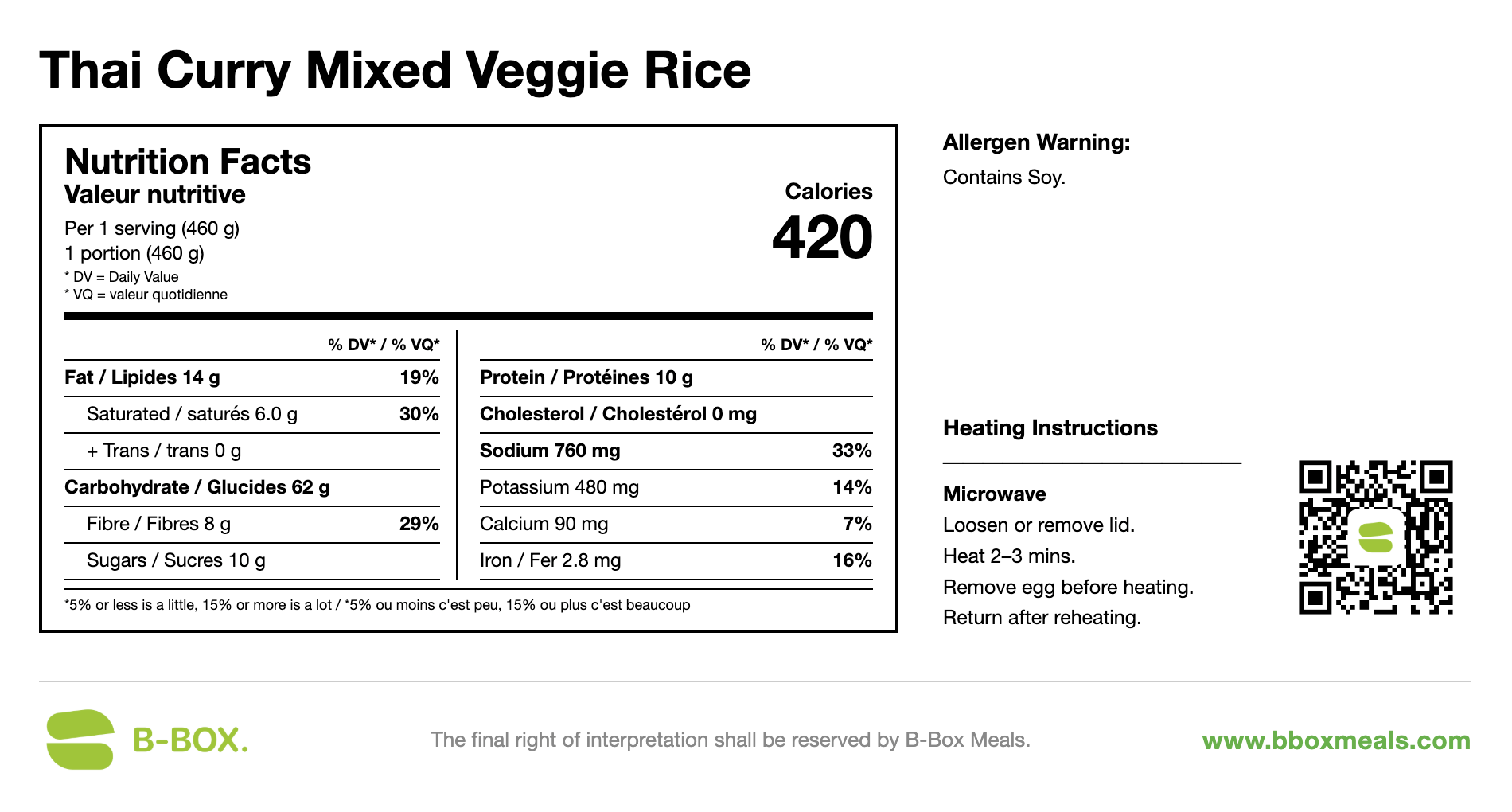 Thai Curry Mixed Veggie Rice Box(Vegetarian)